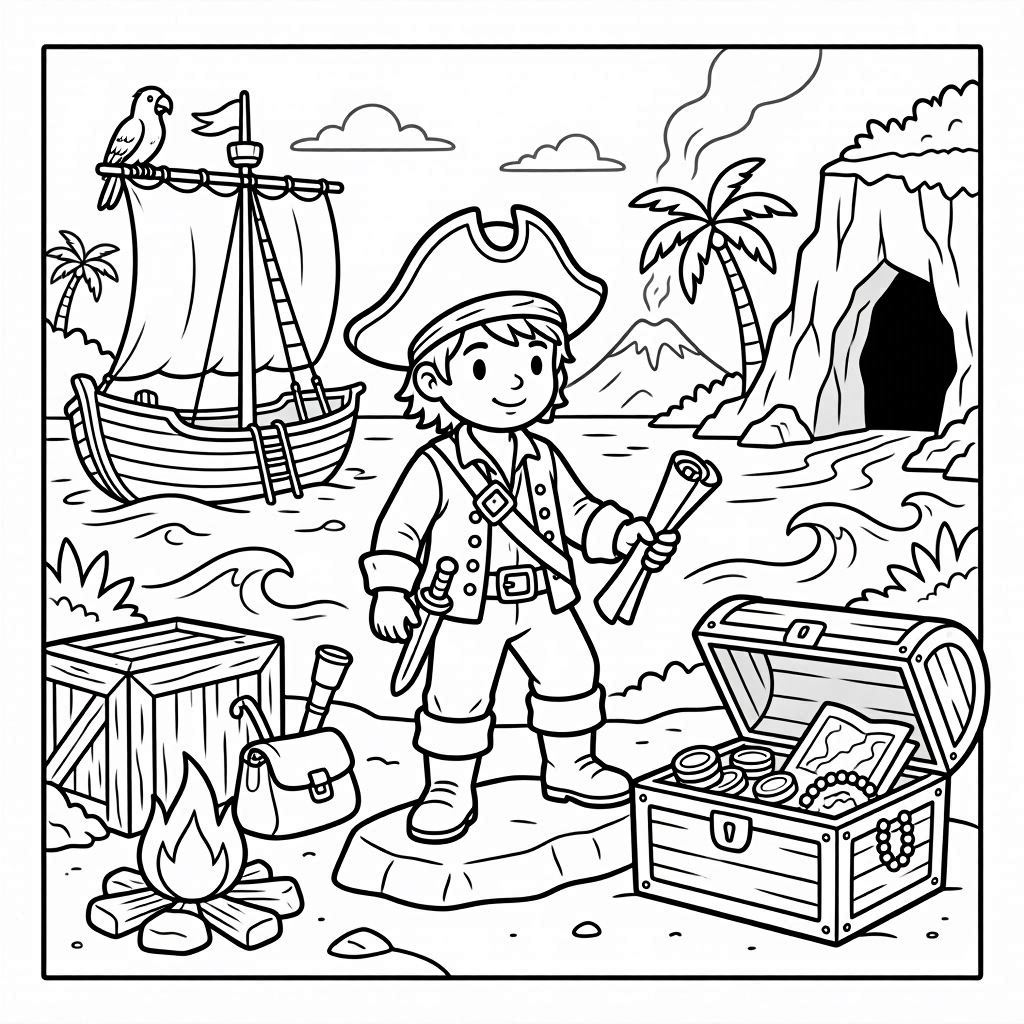 Adventure on mystery island Coloring Page
